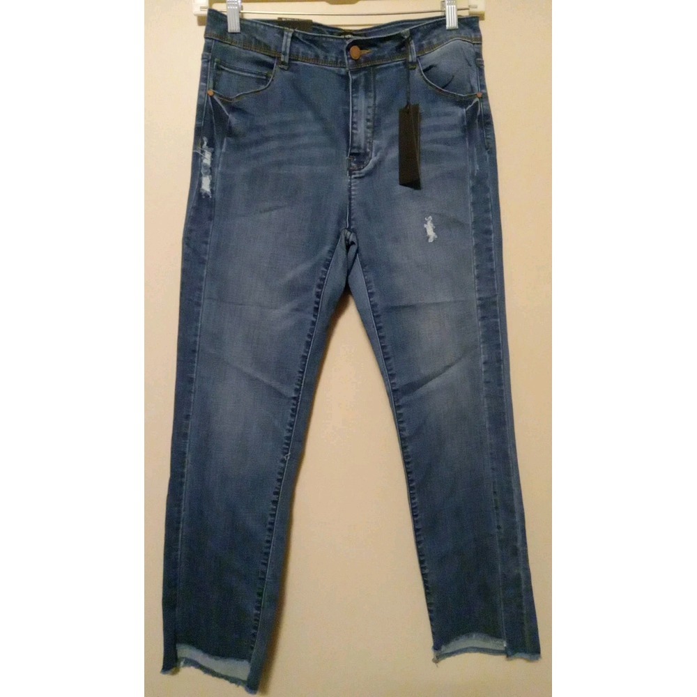 Black Label C'est Toi Women Junior Blue  Distressed Raw Hem Denim Jeans‎ Size 13